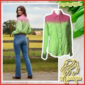 Pink Cattlelac NEW - Sz L - ombre studs rhinestone snap button down shirt